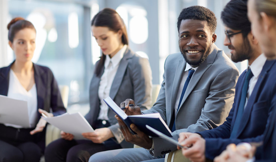 reviewing notebook and discussing