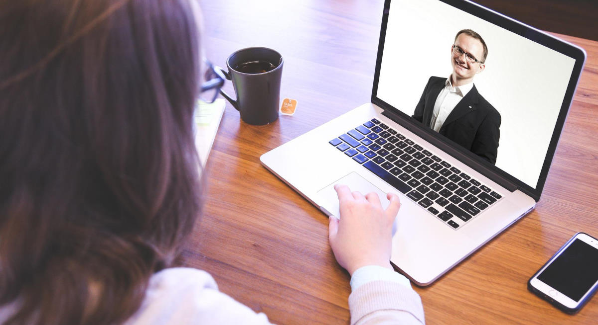 virtual job interview on laptop